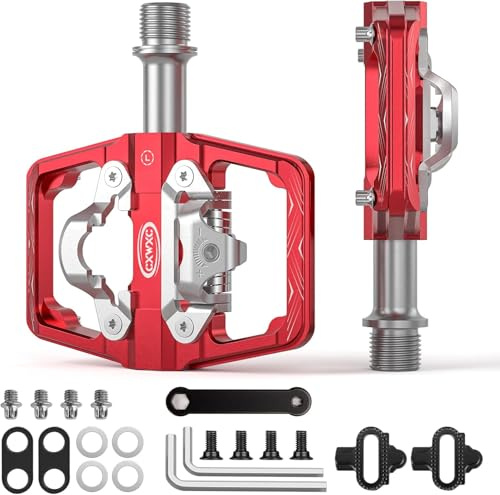 Pédales de VTT compatibles avec Cales Shimano SPD - Pédales Doubles Face Plateforme et automatiques,pédales Plateforme 9/16” et automatiques pour vélo de Route,VTT et vélos Hybrides (Rouge)