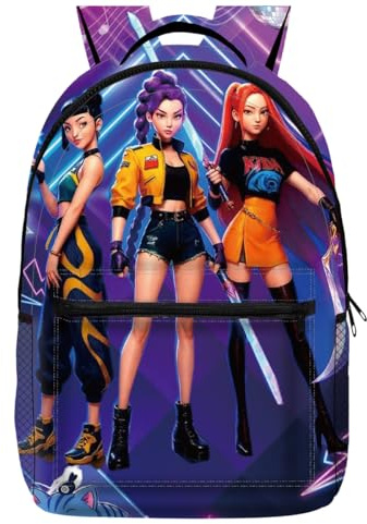 UBBY Demon Hunters - Zaino per la scuola per bambini, con stampa 3D, 41 x 30 x 14 cm (16), stile carino, per adolescenti e bambini, per la scuola dei bambini, Lucido, Mittelgroße