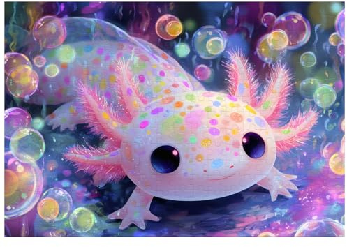 Tolle Jigsaw-Puzzles für Erwachsene 300 Teile Niedliche Axolotl Bunte Blasen Puzzles für Erwachsene Spielzeug Geschenk Familiendekoration Kinder Puzzle