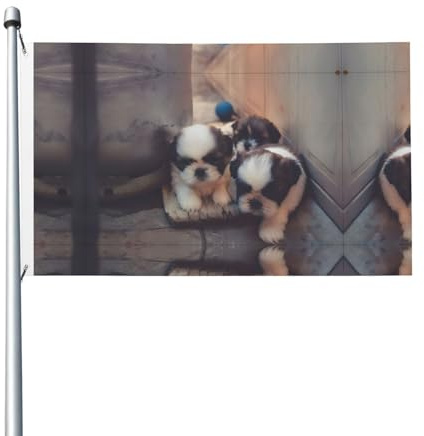 Banderas decorativas de doble cara con diseño de cachorro en las esquinas, con agujeros para colgar, adecuadas para colgar en jardines y porches.