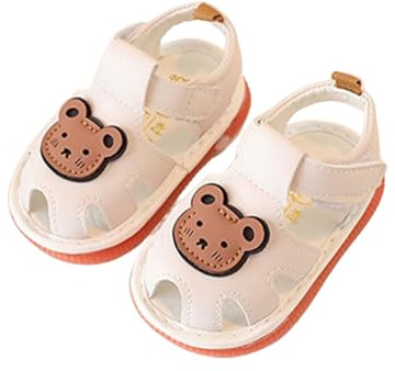 Barbotimer Sandali estivi per neonati e ragazze, con punta aperta, antiscivolo, scarpe primi passi per bambini, bianco, 9-12 mesi