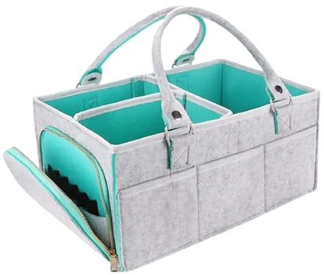Carrito para pañales para bebé, organizador de pañales de fieltro con múltiples compartimentos, 15x10x7, con bolsillos laterales y asa de elevación, artículos esenciales para bebé, nueva mamá