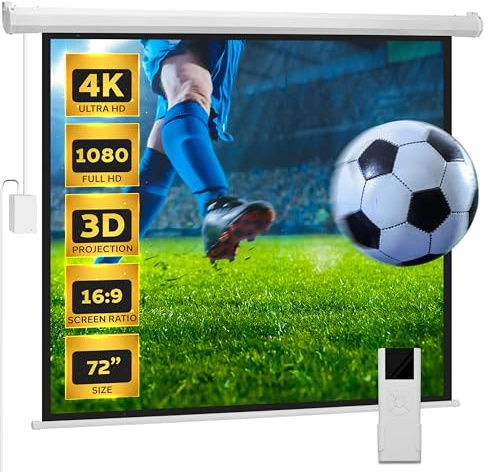 Pyle 72 Portable Motorized Matte White Projector Screen - Automatic Projection Display with Wall/Ceiling Mount, Remote and Case - for Home Movie Theater, Slide/Video Showing - PRJELMT76