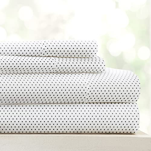Linen Market 4-delat bäddset för king size-sängar (grå prickad) – sova bättre än någonsin med dessa ultramjuka och kylande lakan för din king size-säng – djup väska för