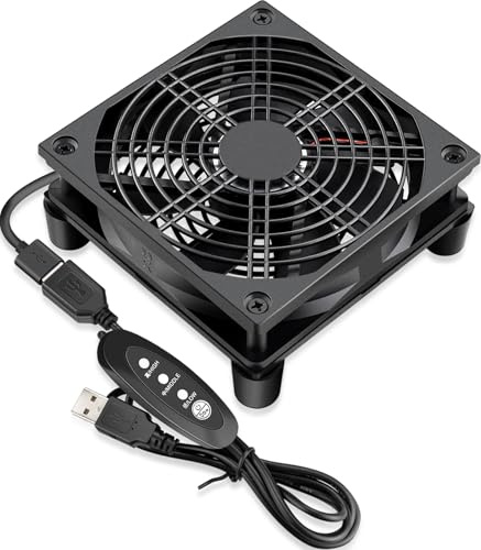 GDSTIME Quiet 120mm Router Fan Cooler with L/M/H 3 Speed Controller, DC 5V USB Powered Case Cooling Fans for Xbox Modem Routers Mini PC DVR TV Box