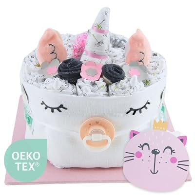 myBambini ® tarta de pañales unicornio rosa niña - regalo recién nacido nacimiento [dar alegría] juguete primer equipo toallitas húmedas chupete - encargo tarta