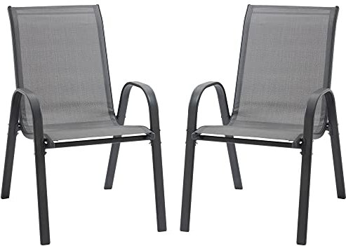 Outsunny Gartenstuhl 2er Set wetterfest Gartenstühle Stapelstuhl mit Armlehne Rückenlehne stapelbar Terrassenstuhl bis 120 kg belastbar Gartenmöbel für Hinterhof, Garten, Balkon Grau