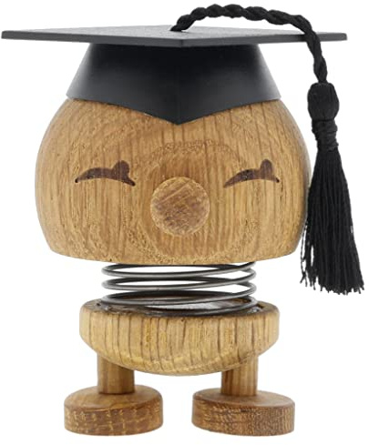 Hoptimist IQ Bimble, examenspresent & lyckobringare, skandinavisk design, dekoration för student, examen eller kontor, rolig träfigur i ek, 6,3 x 6 x 7,2 cm, Small, Ek