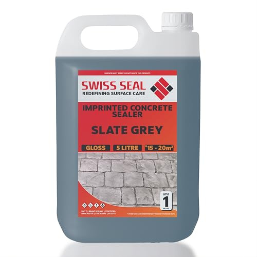 Swiss Seal | SLATE GREY Coloured Imprinted Concrete Sealer GLOSS FINISH + ANTI-SLIP | Colour Tinted Driveway And Patio Sealant - Wet Look | Colour Tint Sealant For Outdoor Concrete Floor (3 x 5 Litre)