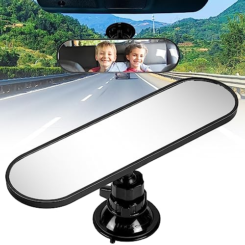 JOYTUTUS Espejo retrovisor para coche con ventosa, universal panorámico, espejo interior para coche, espejo retrovisor para examen de conducción, espejo retrovisor para coche SUV (220 x 60 mm)