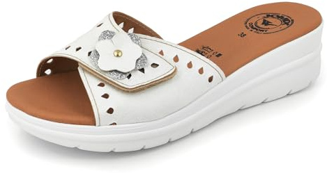 JOMIX Ciabatte Donna Estive Anatomiche Pantofole Zeppa Eleganti a Strappo Regolabile Comode da Casa Mare Spiaggia Piscina Made in Italy TD2011 (Bianco, 39)