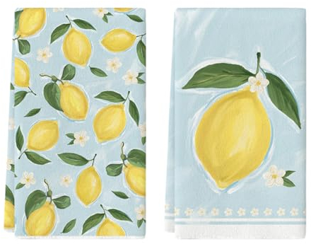 Artoid Mode Watercolor - Set Toallas Paño de Cocina de Verano con Diseño de Limón, 42 x 65 cm, para Decoración de Primavera, Juego de 2