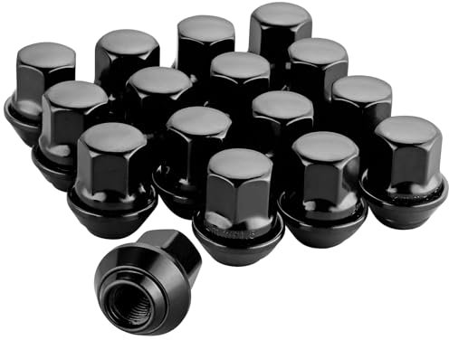 eSynic Wheel Nuts Set for Ford Professional 16Pcs M12x1.5 Wheel Nuts 19mm Hex Locking Nut Bolts Black Mild Steel Taper Washer for Ford Focus Fiesta Mondeo Kuga KA etc