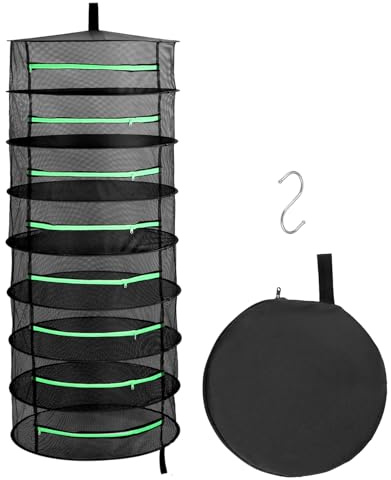 QWORK® Drying Net, 8-Tier Mesh Herb Dryer Rack Collapsible Hanging Mesh Trays for Herbs, Fruits, Flowers & Vegetables