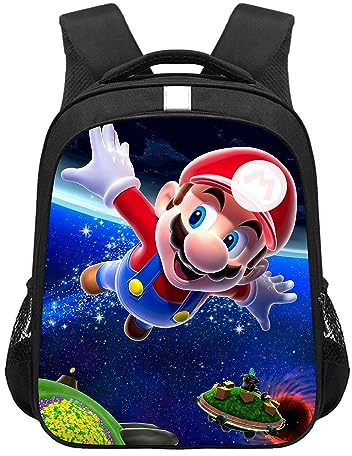 MAJEQZGY Mario 3D Gedruckter Schulrucksack für Kinder 14 Zoll Hohe Kapazität Reiserucksäcke Büchertaschen Kinderschultasche Rucksack (Raumfahrt)