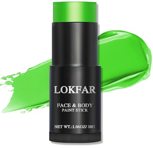 LOKFAR Light Green / Lime Green Face Body Paint Stick, Eye Black Stick for Sports, Waterproof Full-Coverage Green Face Makeup for Halloween Witch Alien Camo Frankenstein Cosplay Makeup