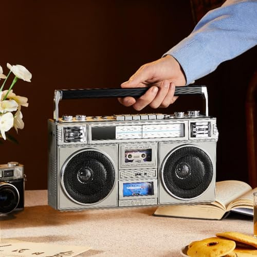 MTTXY Grabador de Reproductor de Cassette de Radio, Conexión de Audio Auxiliar, Conexión Bluetooth, Disco U/Tarjeta TF, Radio Multibanda Estilo Retro Clásico de Los años 80