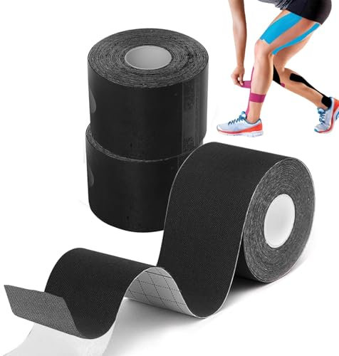 3 Rouleaux x noir kinesio tape，strap sport 5 m x 5 cm，bande Kinesiologie tape, strapping Résistante tape kinesiologie Résiste à l'eau et dure jusqu'à 7 jours