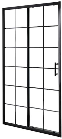 Milano Barq 1200mm Black Grid Reversible Sliding Shower Enclosure Door