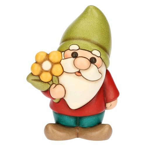 THUN, Gnomo Oliver con Fiore in Ceramica di Alta Qualità, Collezione Inverno Incantato, Statuine da Collezione, Idea Regalo per Natale, 8,9 x 6 x 13 cm
