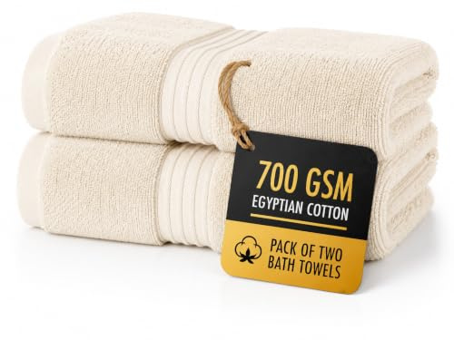 ALSAP Butter Cream Bath Towels Set Of 2 (130x70cm) – 700 GSM Super Absorbent Egyptian Cotton Bath Sheets – Hotel Quality Quick Dry Bathroom Towels for Home, Spa, Gym, Beach & Swimming Pool