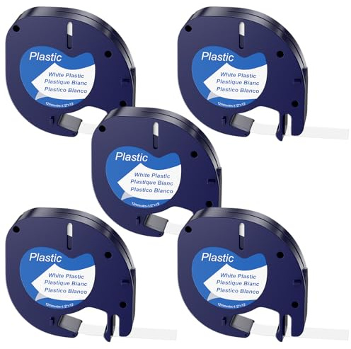 Crihovy 5-pack etikettband, kompatibelt, märkningstejp, märkningstejp, skrivband, pappersetiketter för Dymo LetraTag LT-100H LT-100T QX50 2000, 12 mm x 4 m band