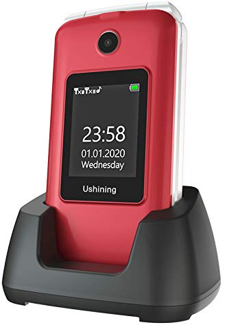 ukuu Senior Mobile Phone with Big Button, GSM SIM Free Unlocked Basic Mobile Phone With Loud Sound 1200mAh Battery 2.8+1.8 LCD Display Easy to Use SOS Button And USB C Charging With Cradle - Red