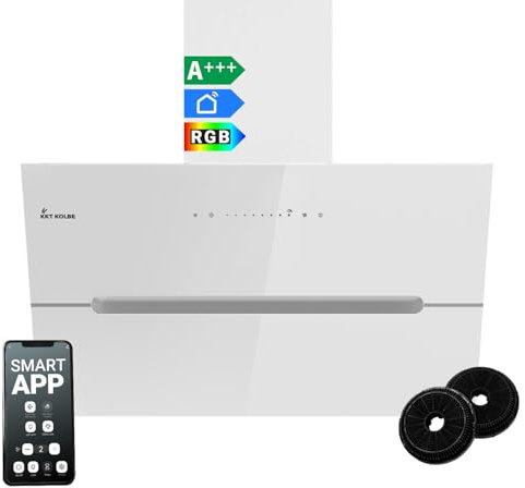 Cappa aspirante 80 cm/Cappa Cucina Inclinata/acciaio inossidabile/vetro bianco/WiFi/auto spegnimento/Illuminazione LED RGBW/Operazione di tocco / ECCO8005WM