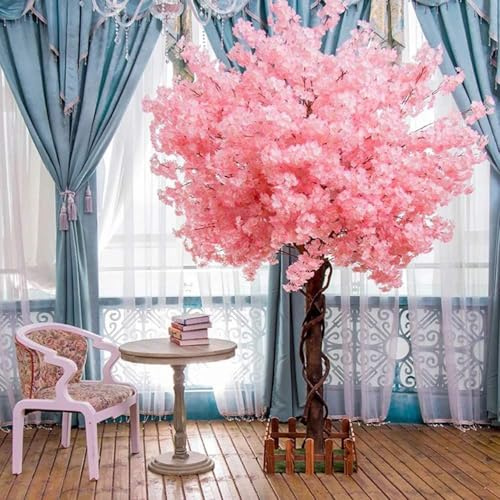 Stort konstgjort körsbärsträd, handgjort ljusrosa körsbärsträd, med blomgrenar handgjorda, realistiska blommor, för inomhus utomhus hemmakontor fest bröllop,002,1.2x1m/3.9x3.2ft