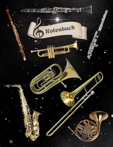 Notenheft Trompete DIN A4 Notenbuch Posaune Musikunterricht Waldhorn Notenlinienheft Große Lineatur Blasinstrumente Anfänger Kornett Querflöte ... Notensysteme Bariton Musiker Fagotte 02B14
