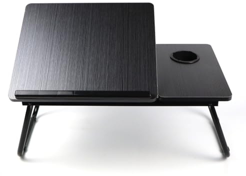 Laptop Desk, Laptop Bed Table with Foldable Legs & Cup Slot, Reading Holder Notebook Stand Breakfast Bed Tray Book Holder for Sofa, Bed, Terrace, Balcony (Black wooden)