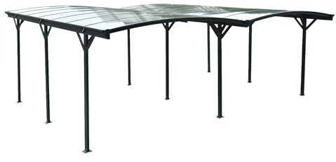 sweeek - Carport avec Extension 30m² Aluminium Anthracite et Polycarbonate - Le Mans 5x6m - abri de Voiture 505 x 600 x 239 cm