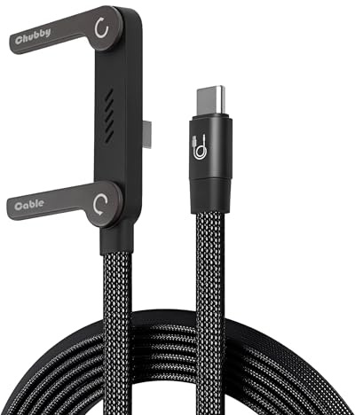 chubbycable StandLite 240W Braided Fast Charge Cable with Built-in Phone Stand T-Shaped Foldable Durable USB-C Cord 90 Degree USB C Cable Right Angle Multi-Functional Charger Cord, Black, 4.9FT