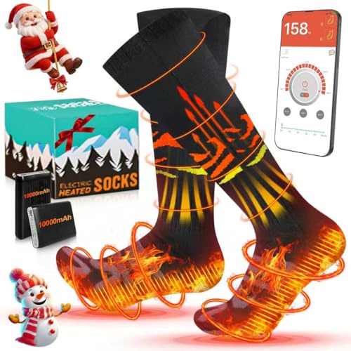 Heated Socks for Men Women,Rechargeable 10000mAh Battery Heated Socks Up to 20 Hours,360°Heating Warming, Washable Foot Warmer with APP Control for Camping Fishing Skiing Skating Hiking Outdoor Work-M