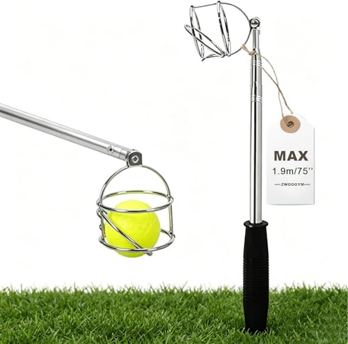 ZWOOGYM Teleskopisk golfbolls-retriever upp till 1,9 m, kolfiber golfbollsplockare övre för vatten/buskar, ängar, steglös och lätt och hållbar golfbollgreppare