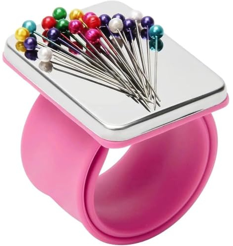 Magnetic Silicone Wrist Strap, Portable Arm Pin Cushion, Elastic Wrist Strap, for DIY Sewing Embroidery Hair Clips, Pink