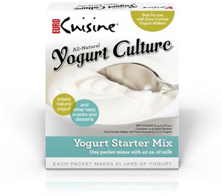 Euro Cuisine RI1020 All Natural Yogurt Culture Starter – Perfect for Dairy Free, Whole Milk, Protein Yogurt – Probiotic Yogurt Pouches for Smooth, Creamy Homemade Yogurt