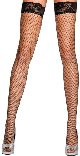 Yummy Bee - Calze per Reggicalze A Rete- Calze a Rete Nere con Top in Pizzo - Sposa Bianche - Taglia Forte 34-54 (Nero, XL)
