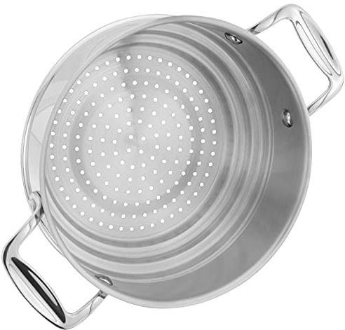 Stellar Profile Steamer Insert Stainless Steel Stepped Steamer with Twin Handles, Fits Most 16cm, 18cm or 20cm Pans
