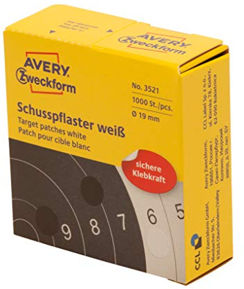 AVERY Zweckform 3521 Schusspflaster 1.000 Stück (Ø19mm, Zielscheibe, Schießsport, Schützensport, Schützenverein, Schützenscheibe, runde Aufkleber, permanent, Markierungspunkt, im Spender) weiß