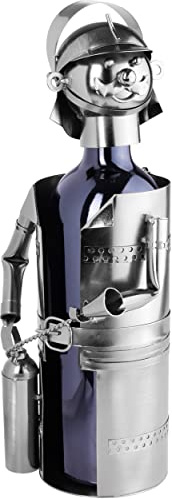 BRUBAKER Weinflaschenhalter Flaschenständer Feuerwehrmann Deko-Objekt Metall mit Grußkarte für Weingeschenk