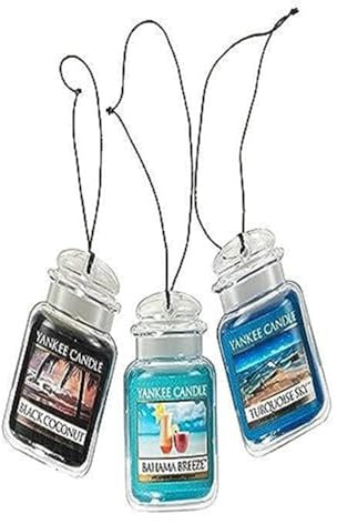 Yankee Candle Car Air Fresheners, Hanging Car Jar® Ultimate 3-Pack, Neutralizes Odors Up To 30 Days, Includes: 1 Bahama Breeze, 1 Black Coconut, and 1 Turquoise Sky