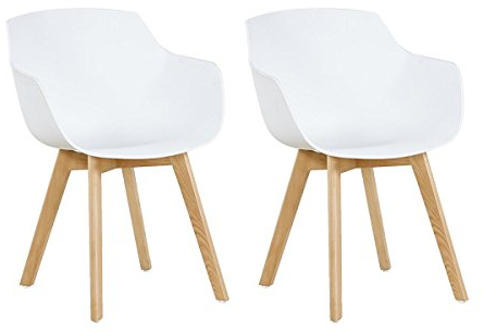 DORAFAIR Set di 2 Pranzo/Ufficio Sedia con Gambe in Faggio Massiccio, Poltrona Moderno Design Sedie Cucina Scandinavo - Blanco