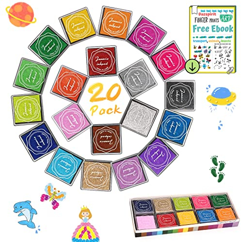 DazSpirit Stempelkissen Set, 20 Farben Stempel Fingerfarben Kinder Ungiftig Abwaschbar, Fingerabdruck Stempelkissen Bunt für DIY Leinwand, Hochzeit, Papier Handwerk, Geburtstag Geschenk