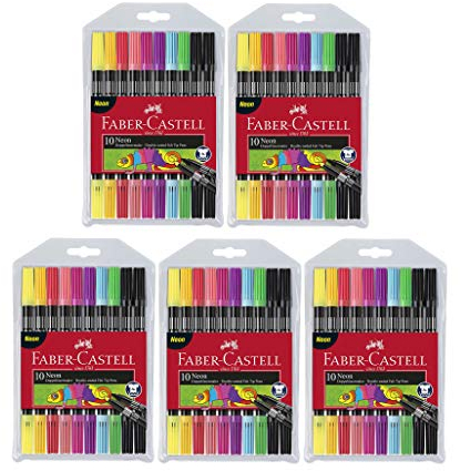 Faber-Castell 151109 - Doppelfasermaler 10er Etui, neon (Neon, 5x 10er Etui)