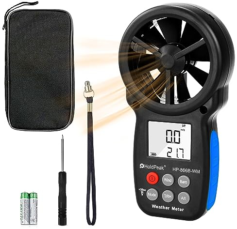 HoldPeak Handheld Anemometer Barometer, Weather Meter for Wind Speed, Temperature, Humidity, Dew Point, Altitude, Barometric Pressure, Wind Chill Measuring, Digital Wind Guage 866B-WM
