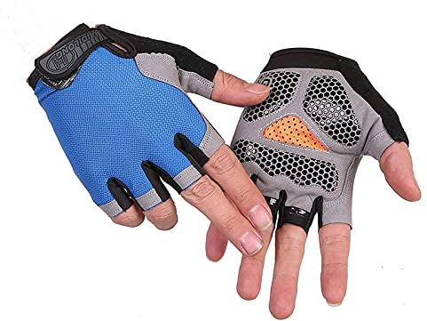 TAHUAON Guantes de gimnasio unisex de medio dedo para canoa, windsurf, kiteboarding, vela, cincha de muñeca ajustable (actualización, azul, L)