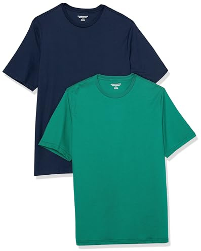 Amazon Essentials T-Shirt Girocollo a Maniche Corte in Cotone, vestibilità Classica Uomo, Pacco da 2, Blu Marino/Verde, XL