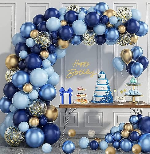 Ballon girlande Blau Gold Set – 118 Stück Luftballons Hochzeit Geburtstag – Baby Blau Gold Konfetti Girlanden Verschiedene Größen Latex Ballon Geburtstag Party Dekoration Junge Mädchen (Blau)
