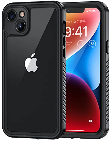Lanhiem für iPhone 14 Hülle (6.1), IP68 Wasserdicht Handyhülle iPhone 14 Case 360 Grad Ganzkörper Schutzhülle, Stoßfest Staubdicht Outdoor Panzerhülle mit Eingebautem Displayschutz, Schwarz